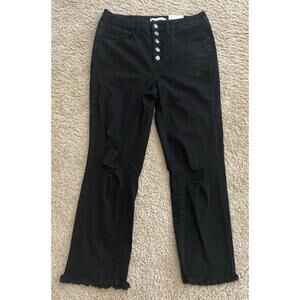 NWT SO Black High-Rise Straight Black Ripped Denim Jeans Button Fly Juniors 11